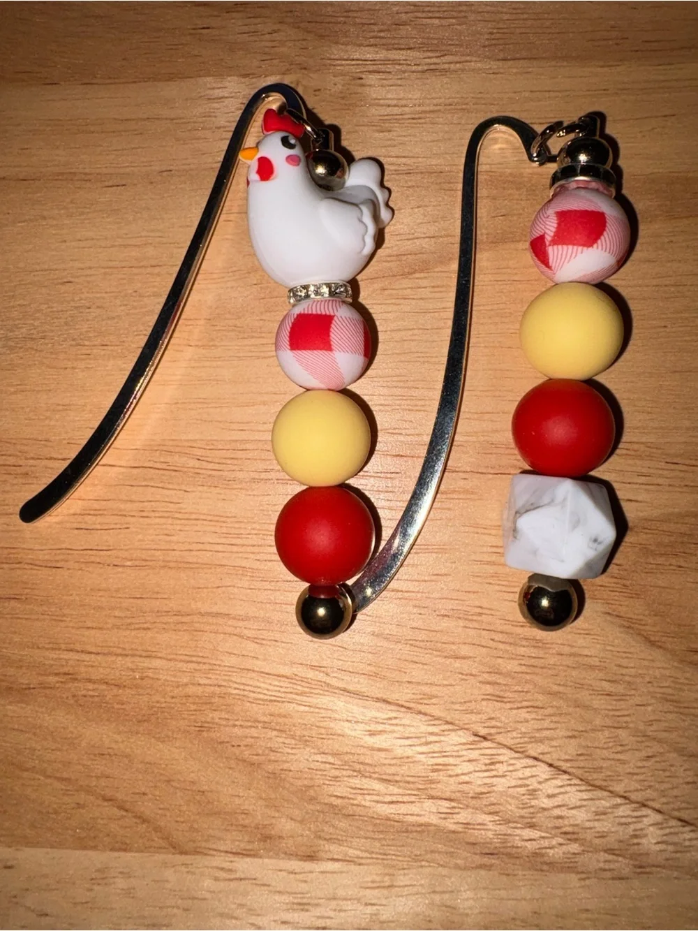 Whimsical Chicken Bead Bookmark - Red, Yellow, White